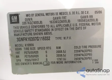 2007 Chevrolet Suburban Ltz from USA, damaged, VIN 3GNFK16397G116032